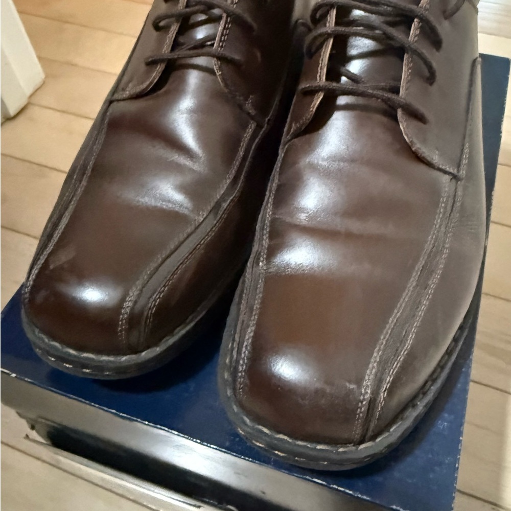 Dockers Dark Brown Leather , lightly worn size 12 wide dress shoes